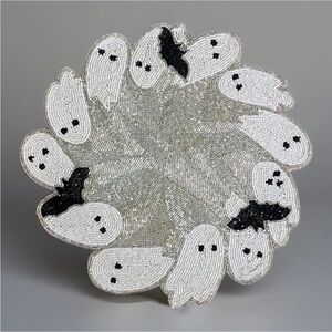 Rachel Zoe Halloween Ghost Bat  Beaded 15” Placemat Charger New With Tag
